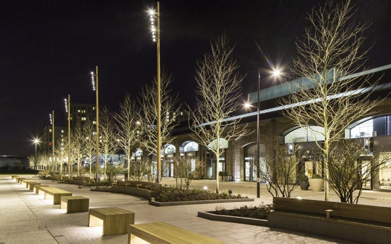 At night in Lewis Cubitt Square, King's Cross